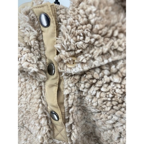 CoffeeShop Womens sz L Sherpa Pullover Tan Faux Fur New York Boutique hoodie - Picture 6 of 6